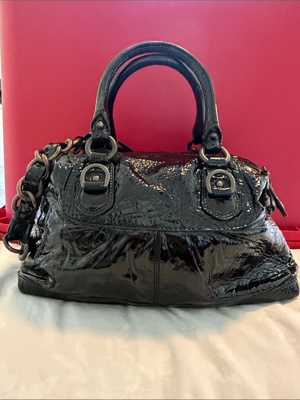 Coach Madison Sabrina Satchel Purse 12957 Crinkle Patent Leather - Picture 4 of 5